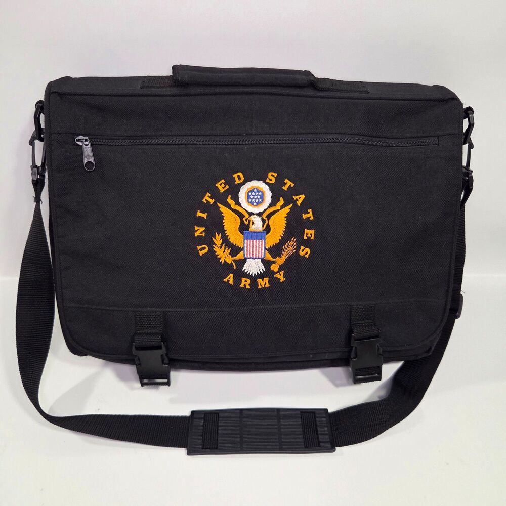 United States Army Messenger Bag Briefcase Expandable Black Shoulder Embroidered